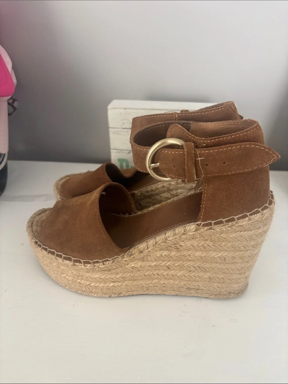 Marc Fisher Brown Suede Espadrille Wedge Sandals Size 7